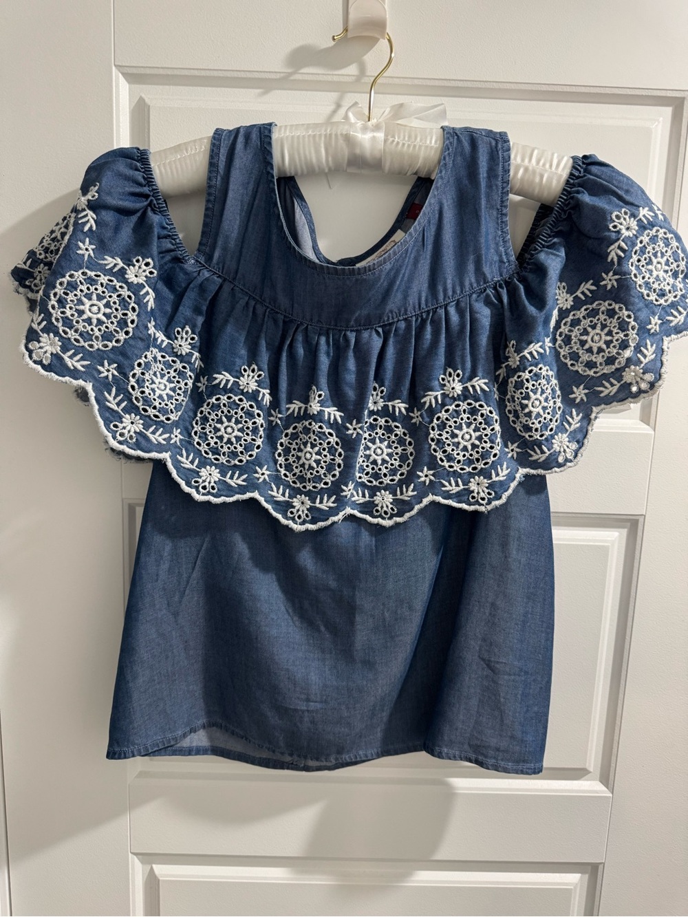 SO Blue Embroidered Off-Shoulder Top